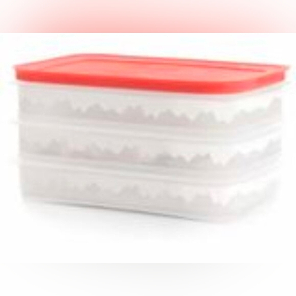 Tupperware Red & White Snowflake Stackable  Storage Container NEW 3 2 3/4 Cup